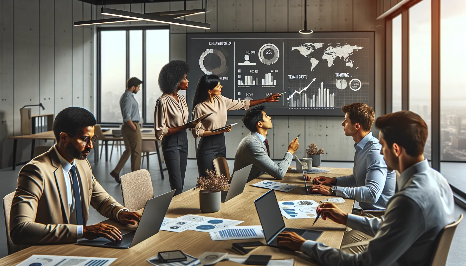 diverse team discussing technology challenges in a modern office.