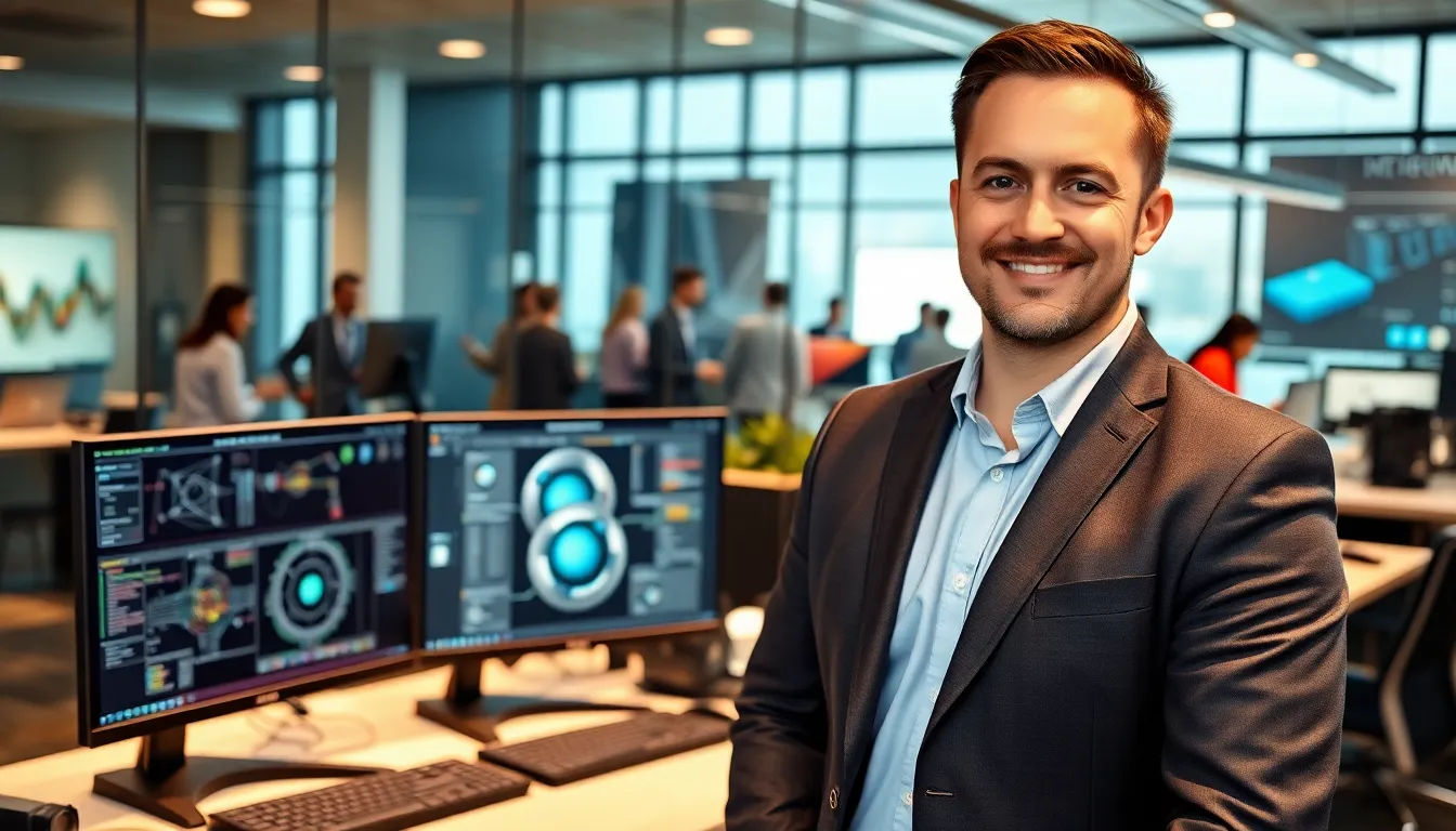 Tommy Jacobs in a modern office, showcasing his career in technology.