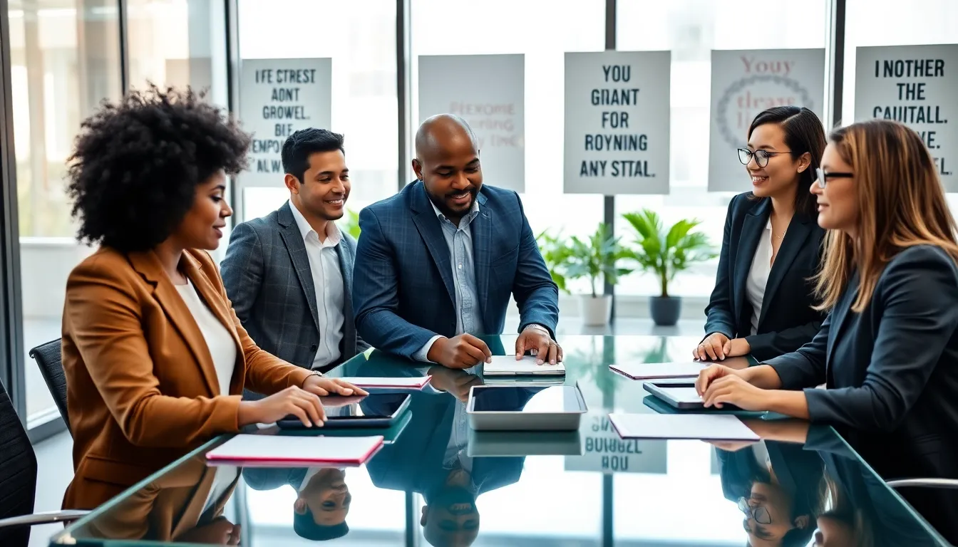 diverse team collaborating in a modern office setting.