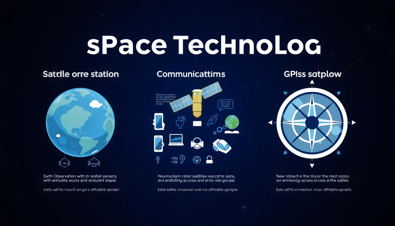 illustration of various satellite technologies in a modern infographic style.