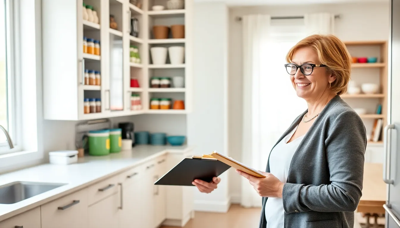 professional organizer assessing an organized kitchen space.