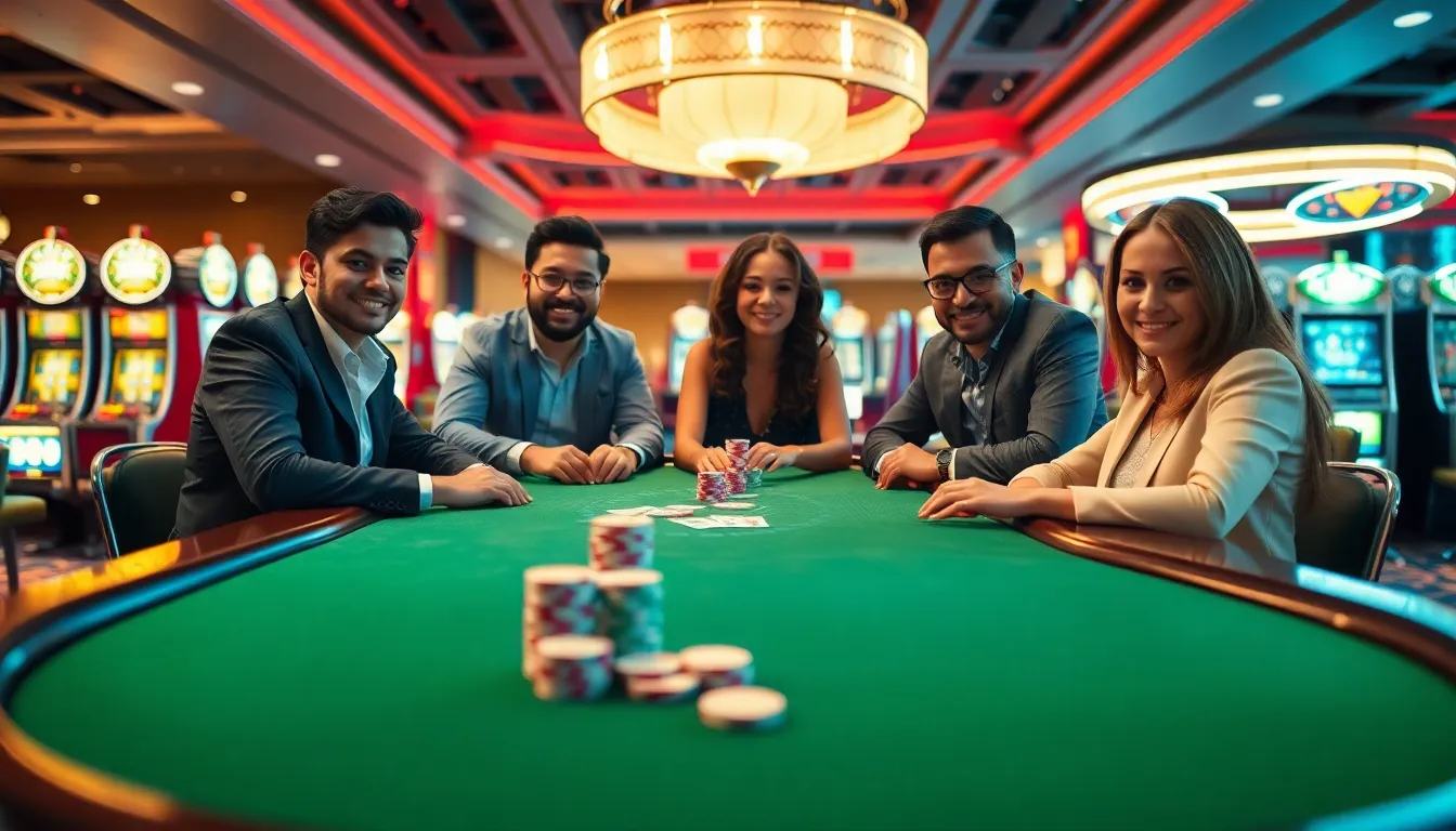 diverse players engaged at a modern blackjack table in a casino.