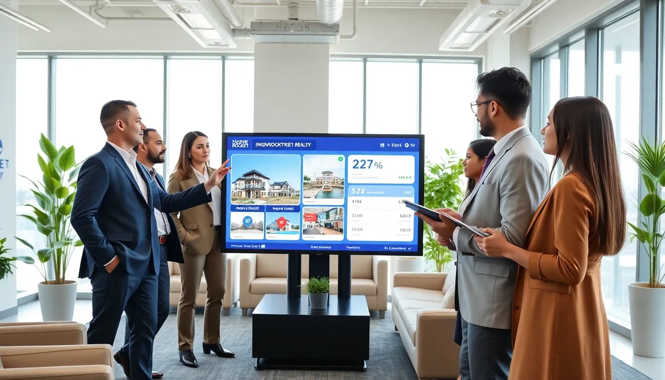 diverse team collaborating in a modern real estate office.