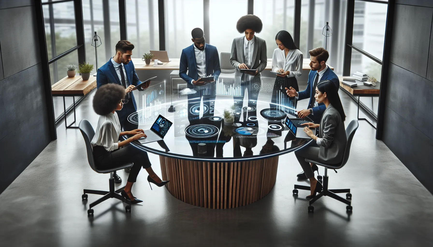 diverse professionals collaborating in a modern office setting.