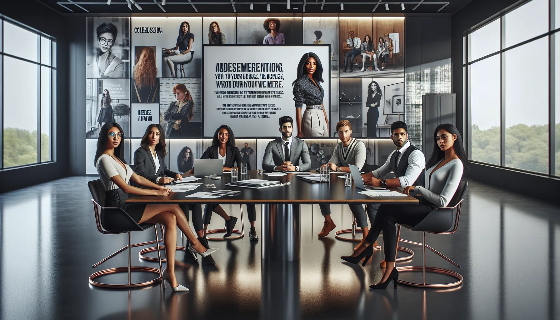 diverse professionals discussing representation in a modern office.