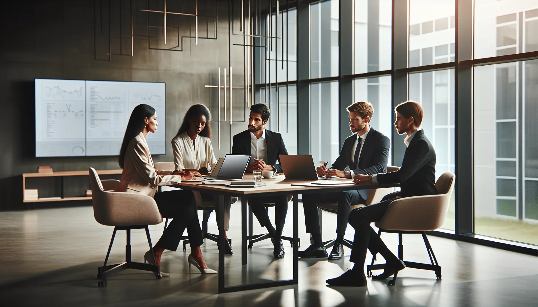 diverse professionals discussing call handling strategies in a modern office.