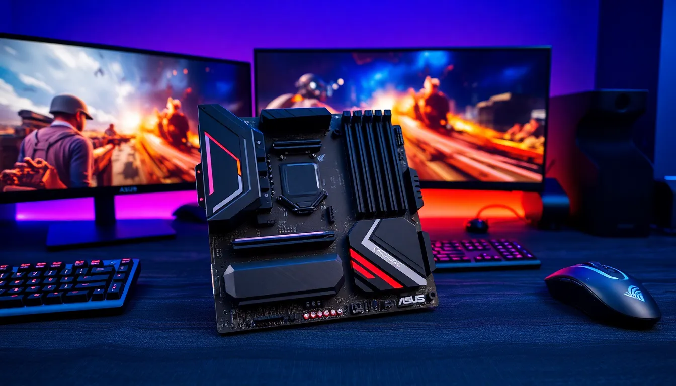 Asus TUF Gaming B550-Plus WiFi II motherboard on a gaming desk.