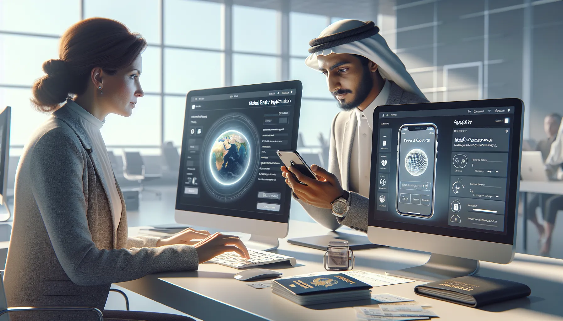 Comparison of Global Entry application on computer and Mobile Passport Control on phone.