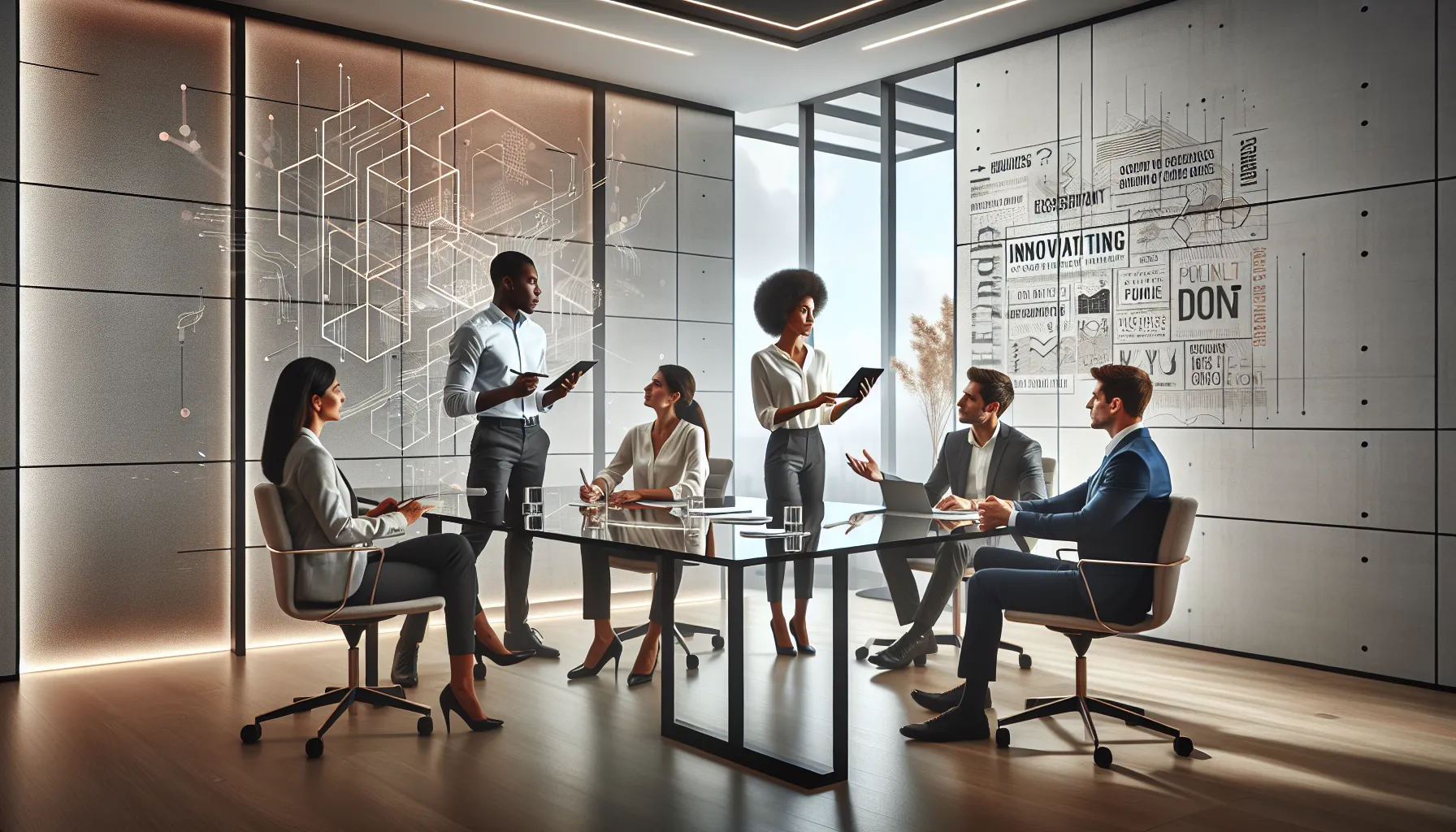 diverse professionals collaborating in a modern conference room.