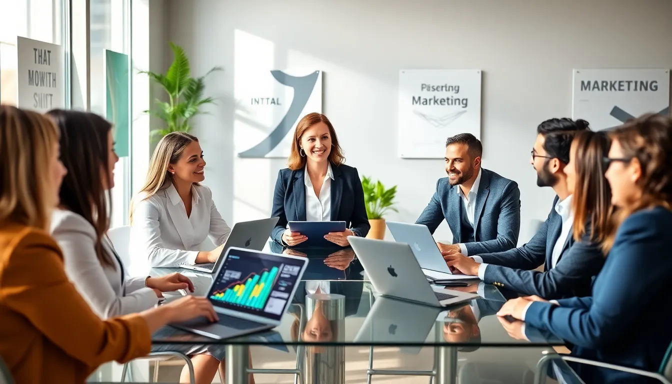 Ann Anderson leading a diverse marketing team in a modern office.