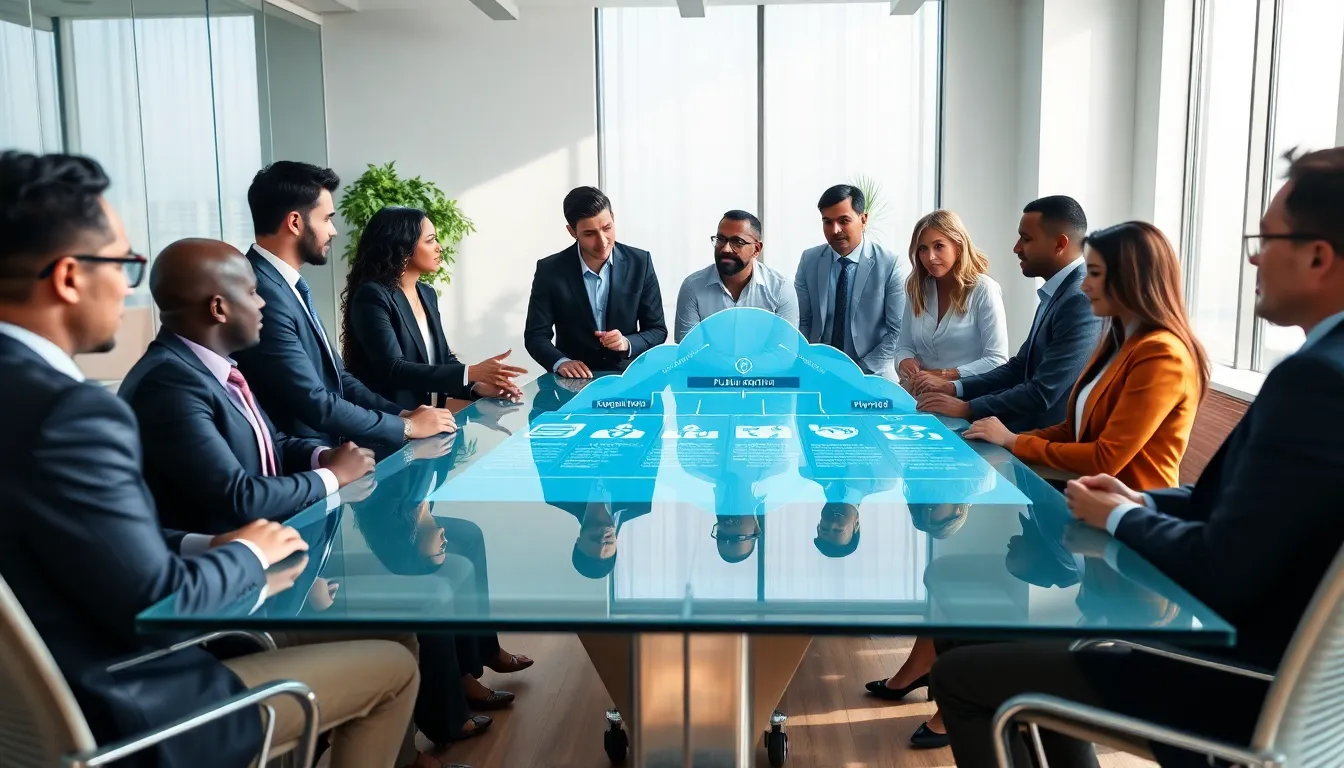 diverse team discussing cloud migration strategies in a modern office.