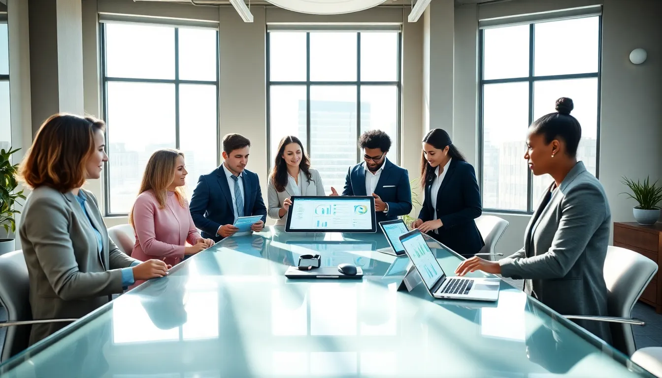diverse team collaborating in a modern office setting.
