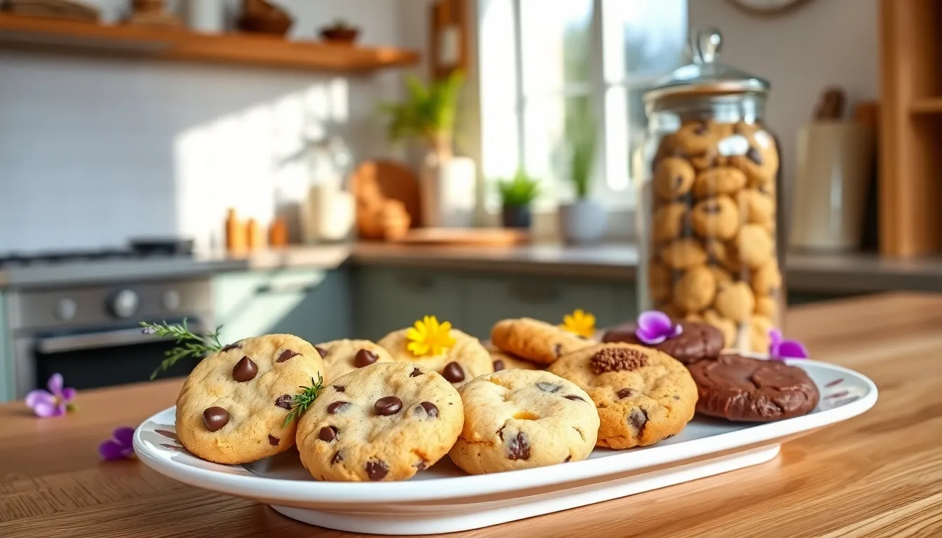 Gourmet cookies displayed in a stylish kitchen setting.