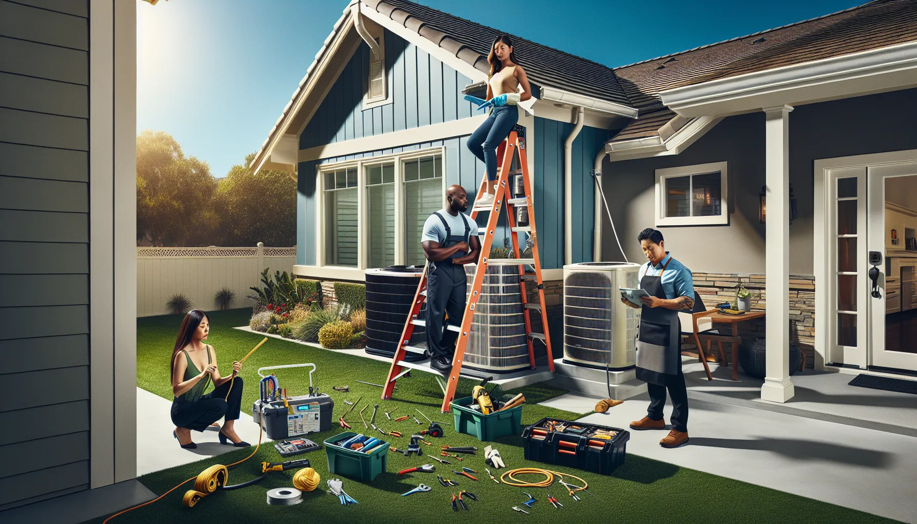 diverse team performing seasonal home maintenance tasks.