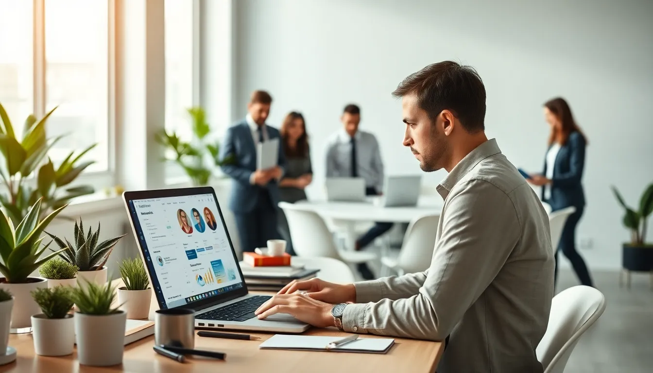 professional workspace featuring Ninawelshlass1 on a laptop with diverse colleagues.