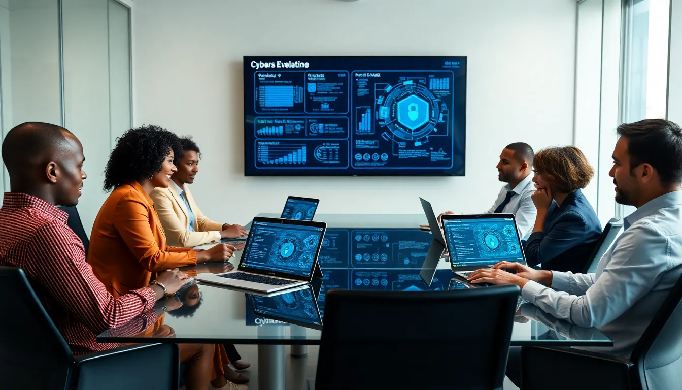 diverse team discussing cyber security strategies in a modern office.
