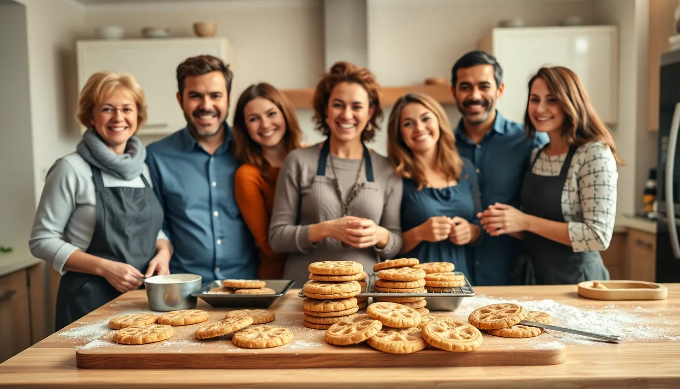 diverse group baking Dutch cookies in a modern kitchen