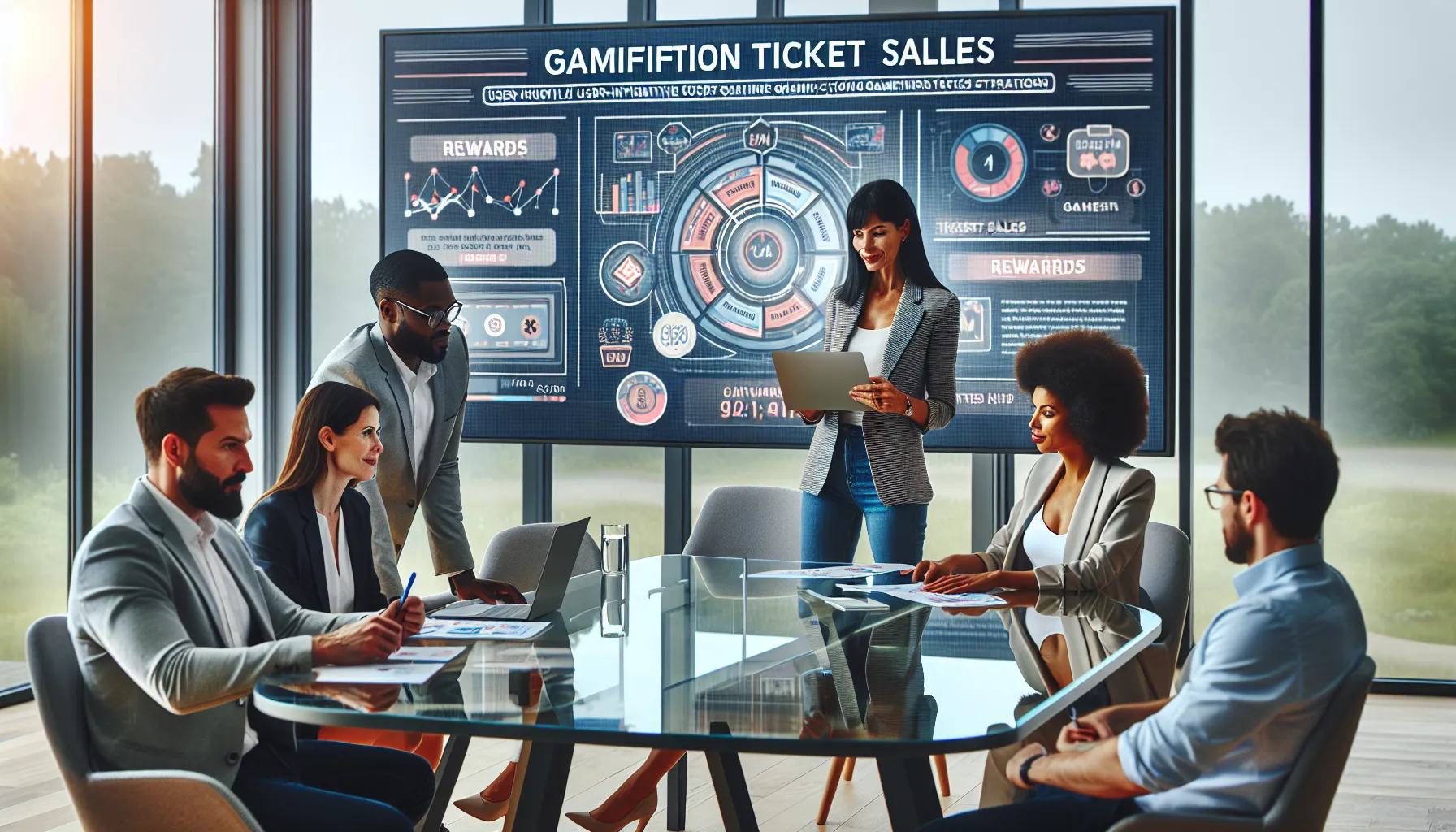 team collaborating on gamification strategies for ticket sales.