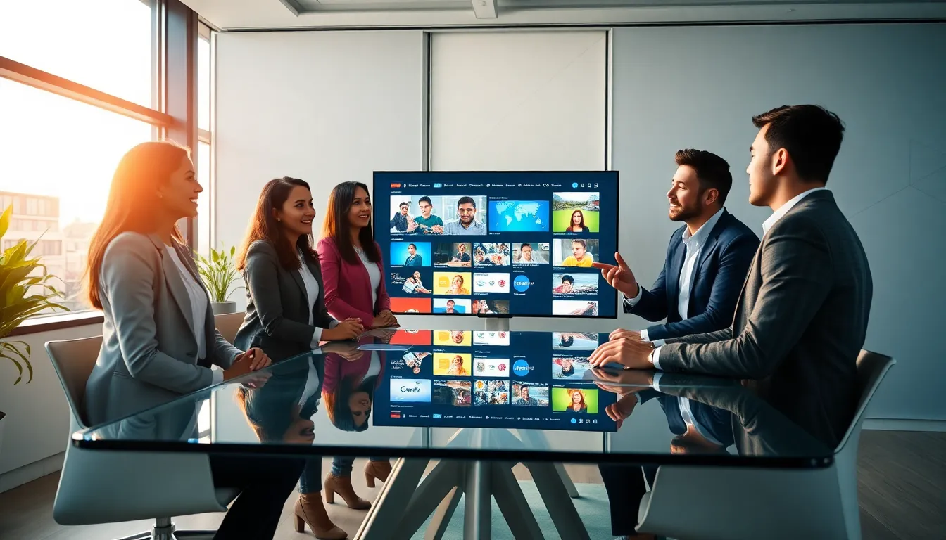 diverse professionals collaborating in a creative office setting.
