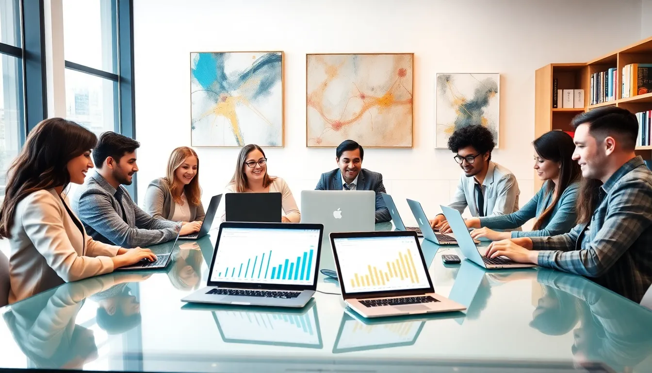 diverse team collaborating in a modern office setting.