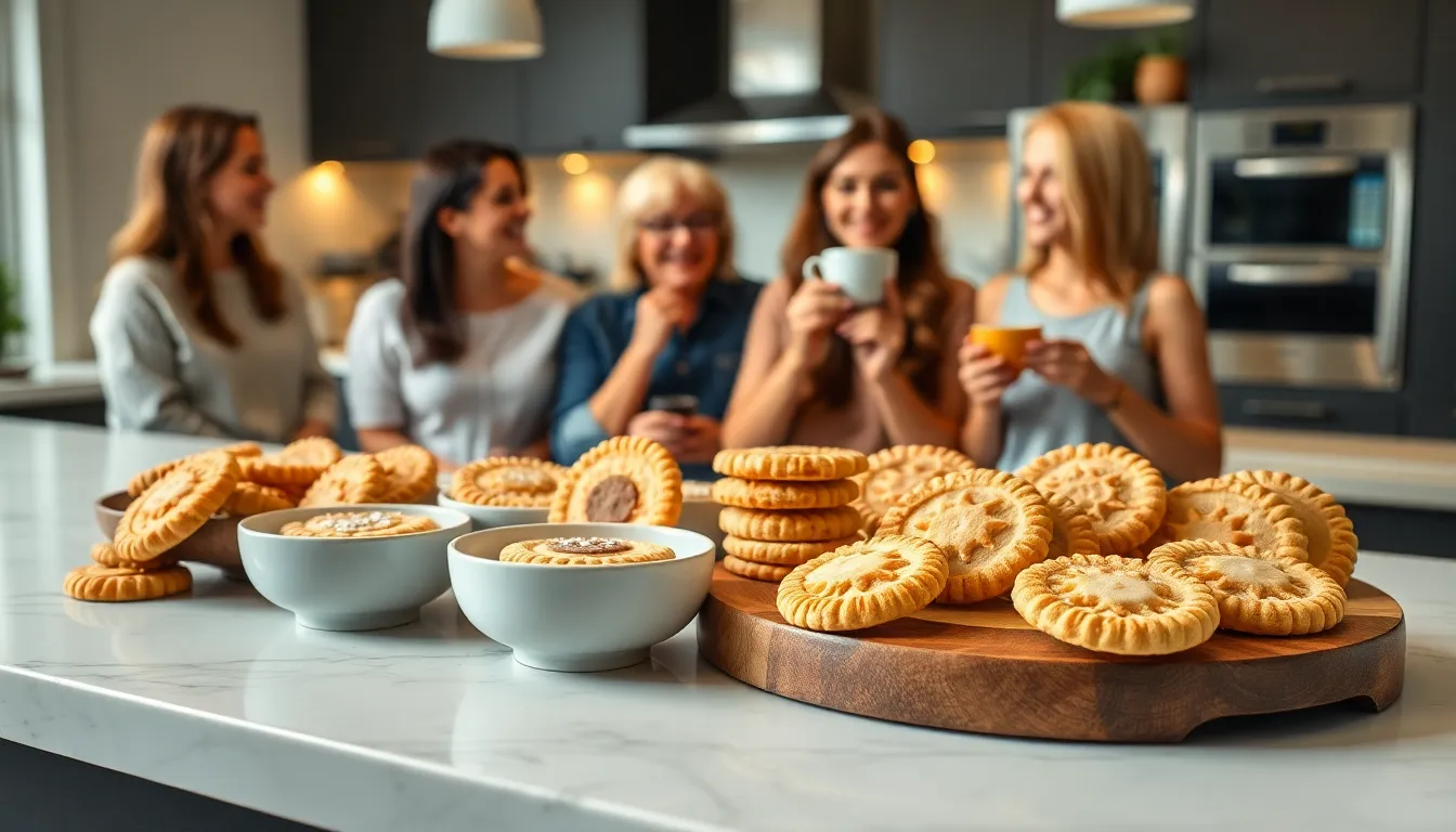 assorted traditional Dutch cookies displayed with a diverse group enjoying them.