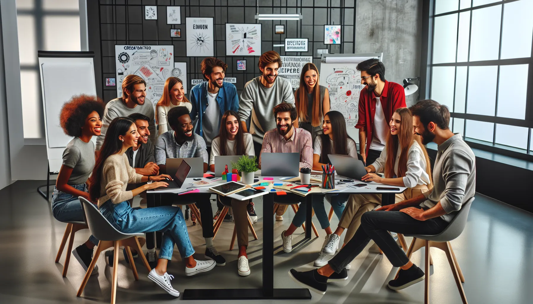 diverse creators collaborating in a vibrant workspace.