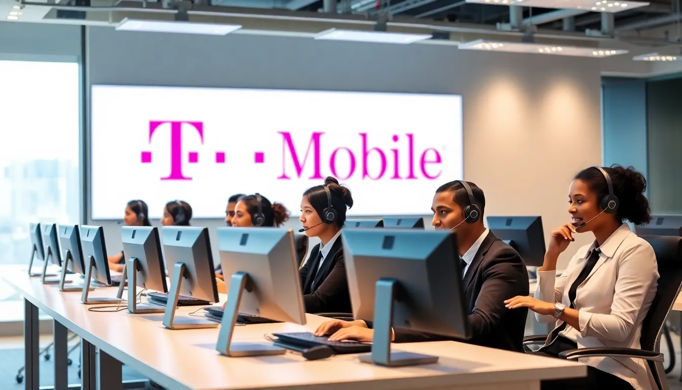 customer care team assisting clients in a modern office.