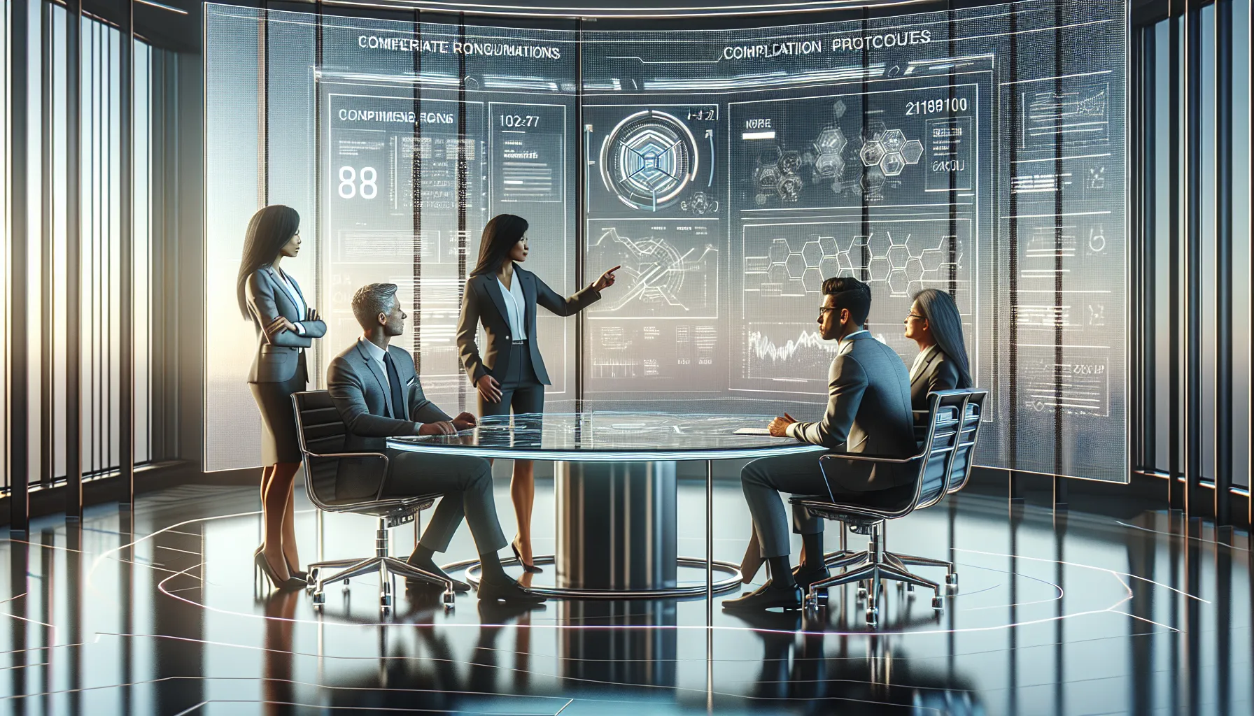 Professionals discussing technical specifications in a modern office.