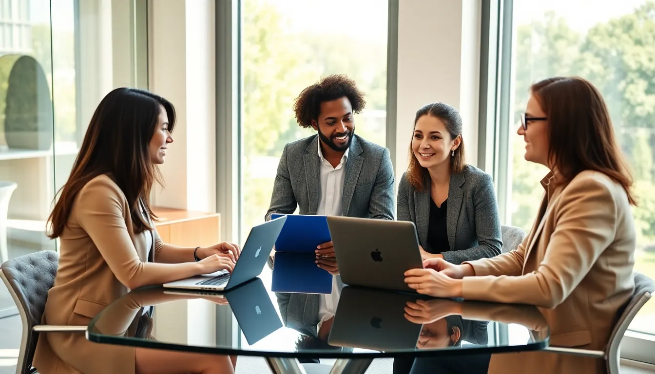 diverse team collaborating in a modern office on work-life balance.