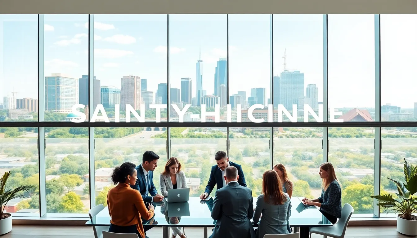 diverse group of professionals collaborating in a modern workspace.