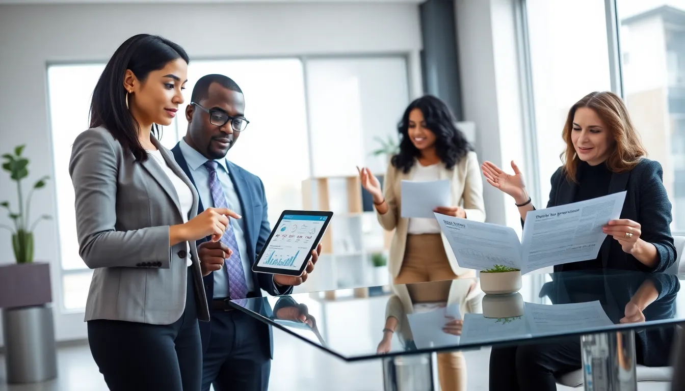 diverse team discussing child care funding in a modern office.