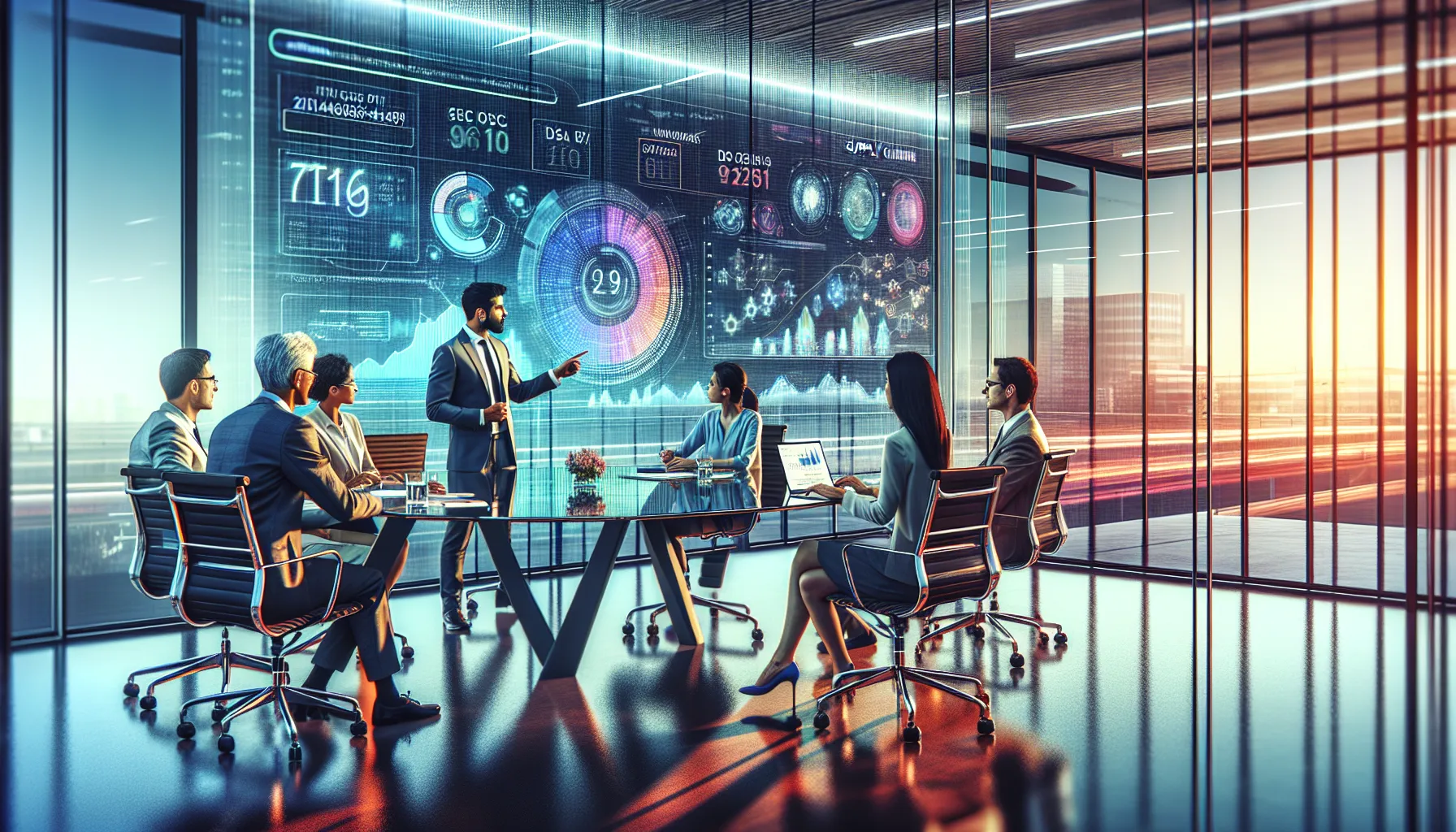 diverse professionals collaborating in a modern office meeting.