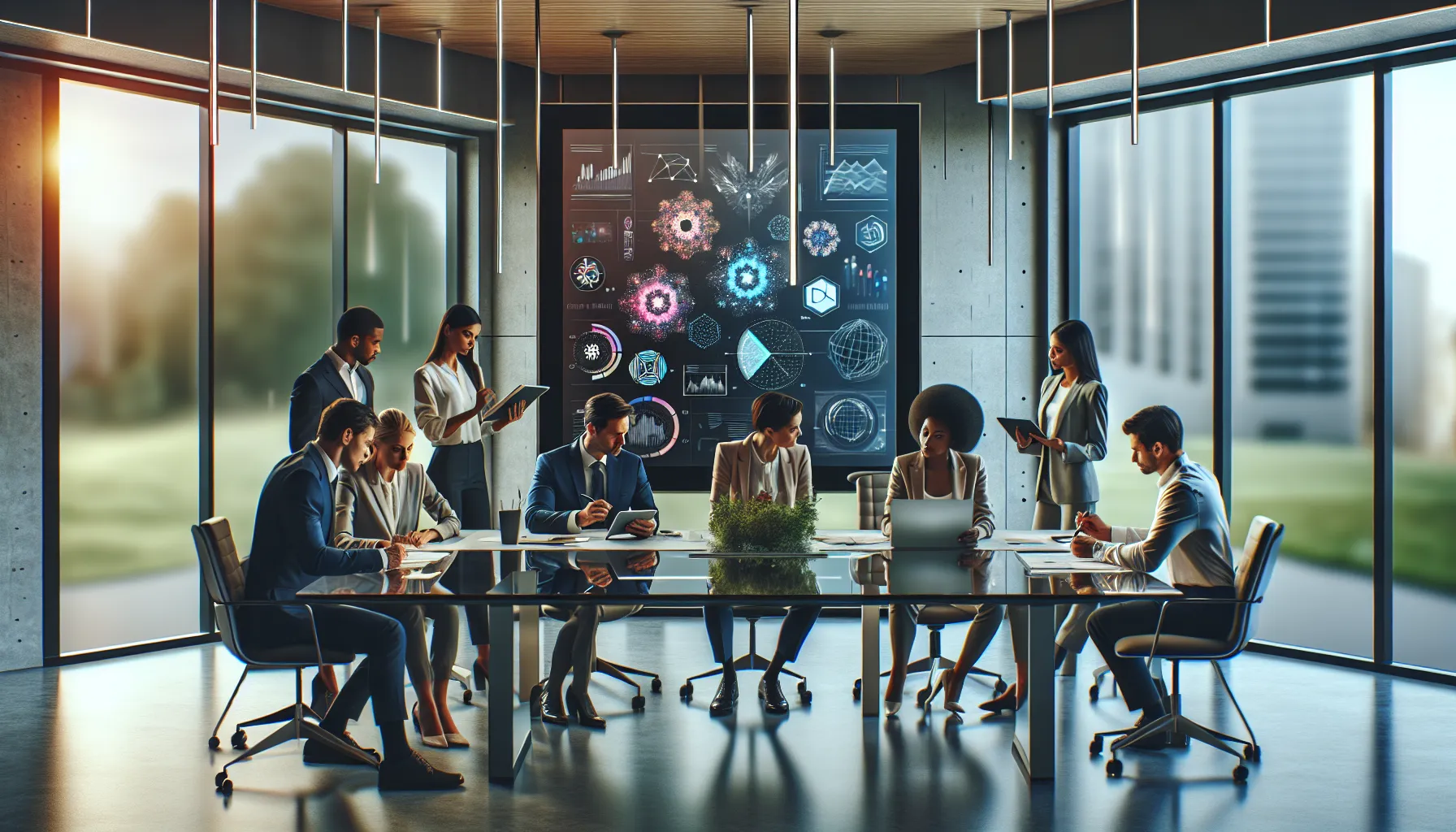 diverse professionals collaborating on innovative ideas in a modern office.