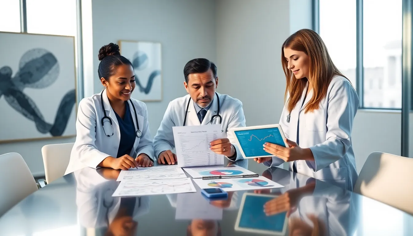 healthcare professionals discussing Inlarisa in a modern office.