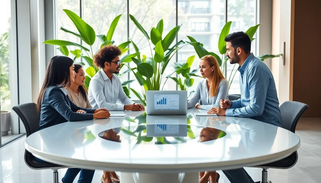 diverse team collaborating in a modern office setting.