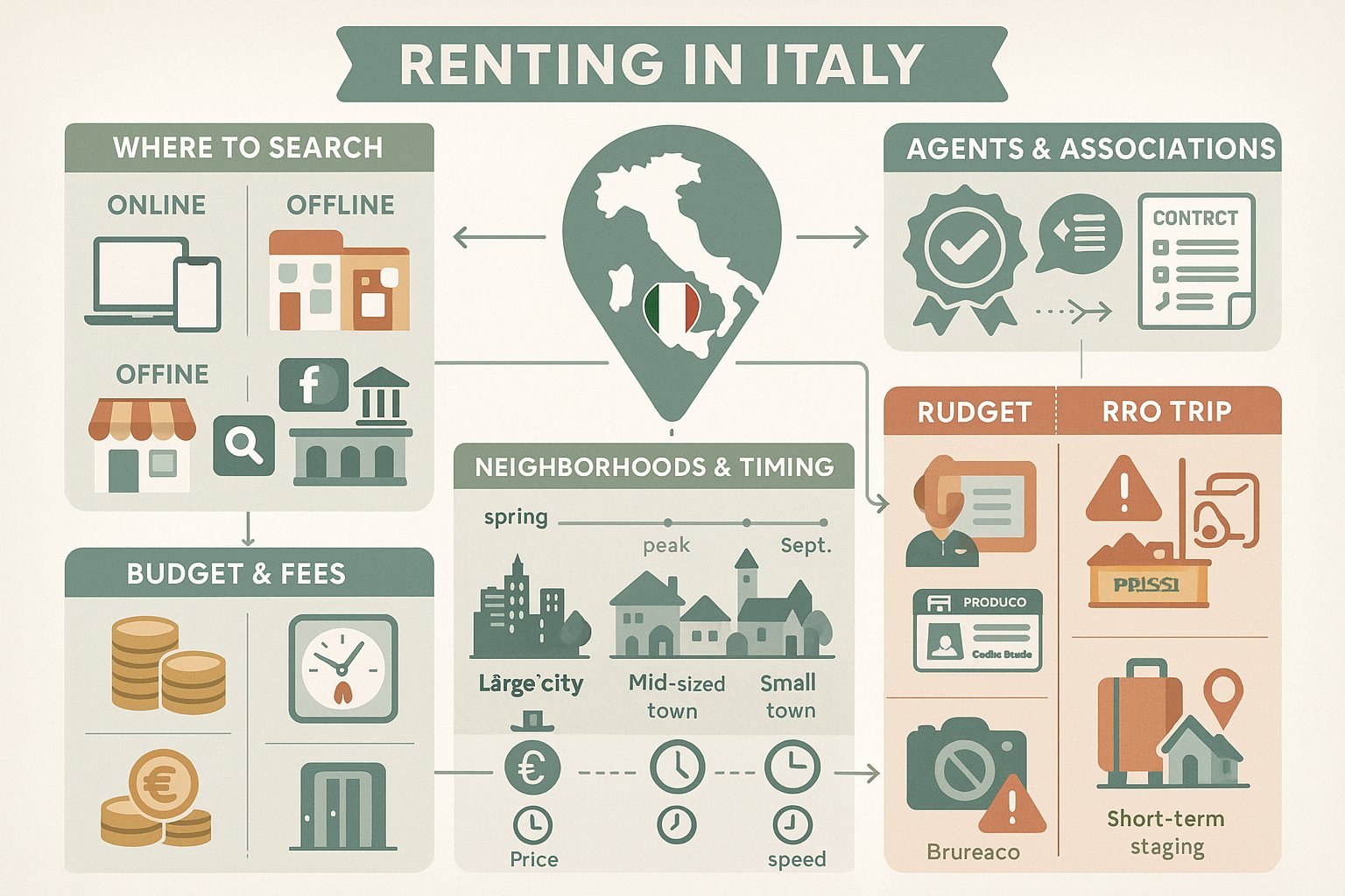 Infografica che mostra dove e come gli stranieri affittano case in Italia.