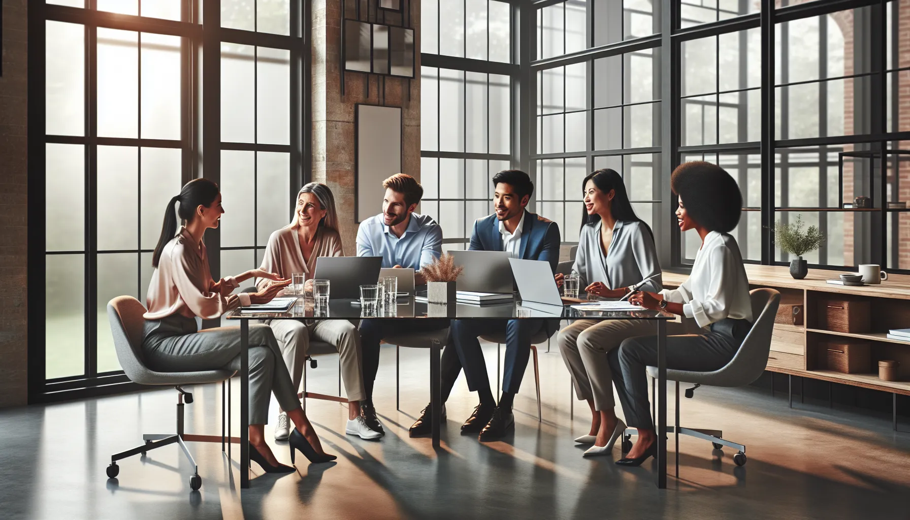 diverse professionals collaborating in a modern workspace.