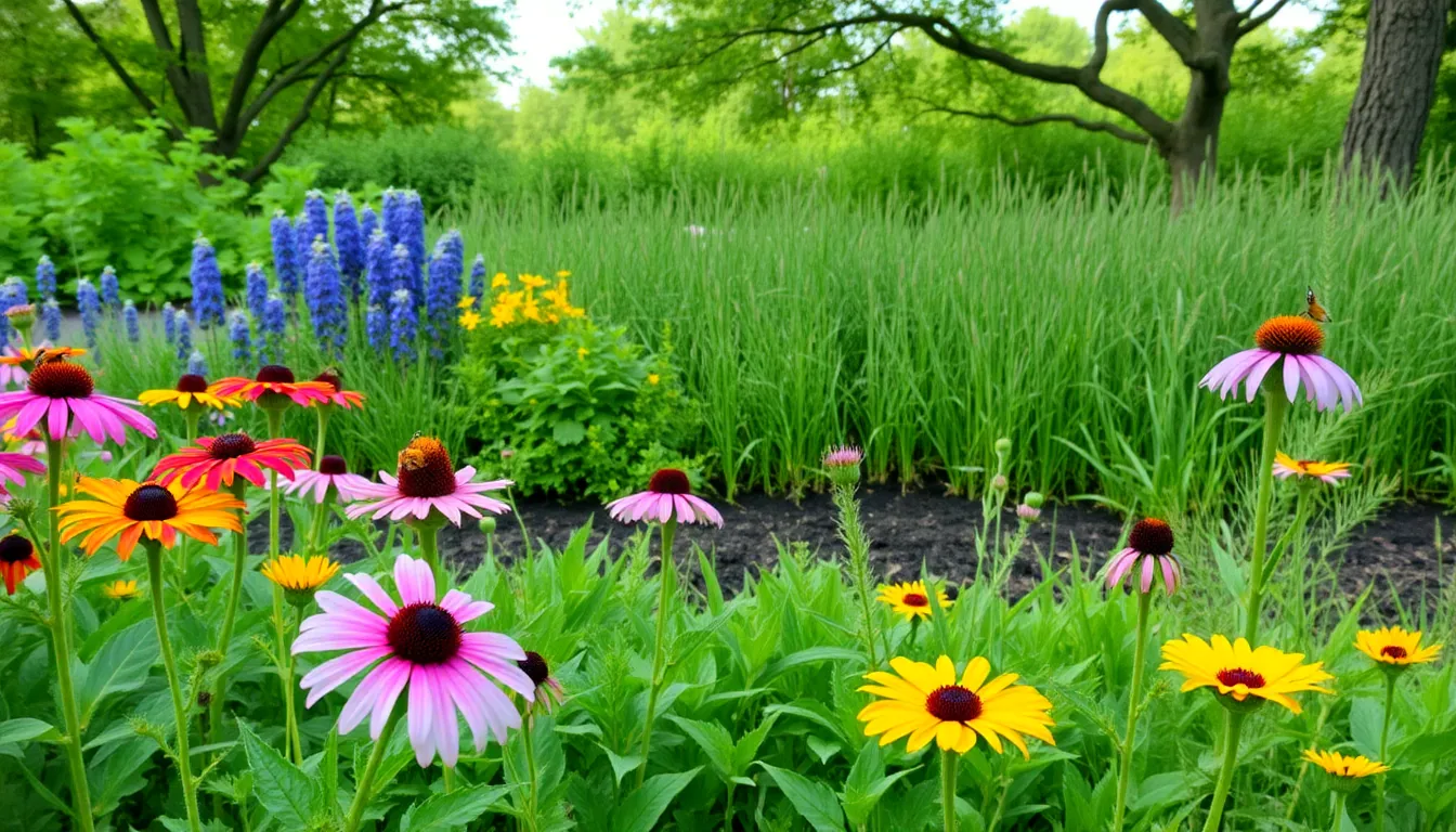 a diverse array of native Illinois plants in a natural setting.