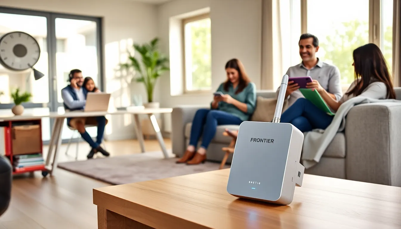 modern living room with a WiFi extender and family enjoying connectivity.