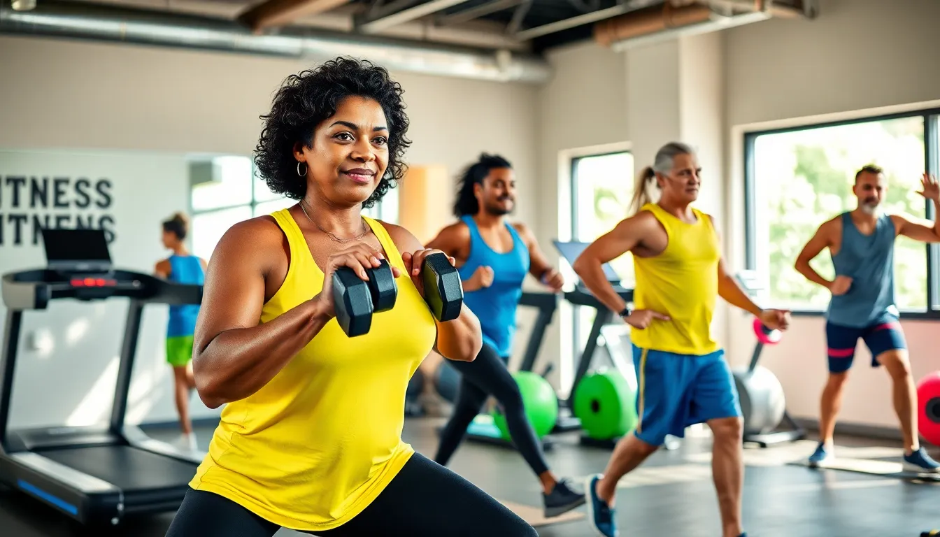 people training in a modern gym environment promoting fitness and well-being.