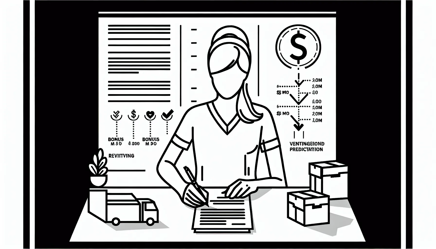 Veterinarian signing a contract with moving boxes, timeline, and staged-payment icons of Veterinary Relocation and Sign-On Bonuses.