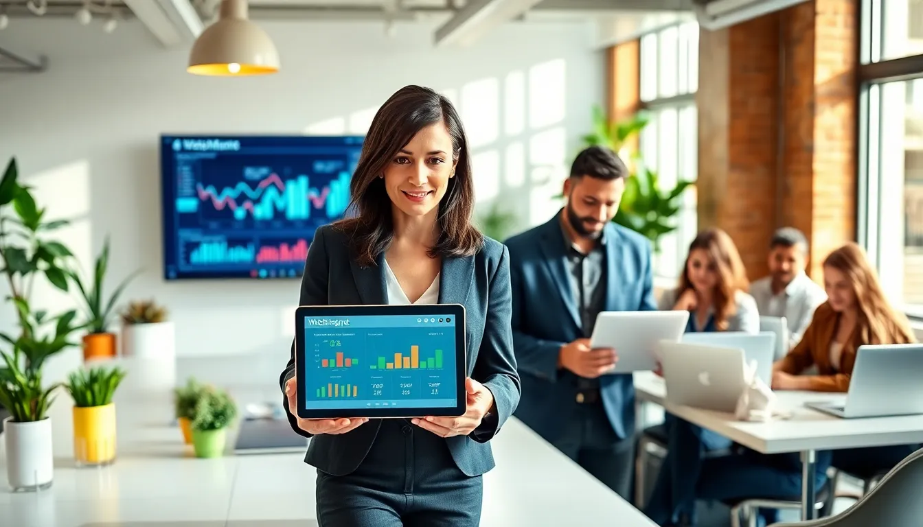 Ann Anderson collaborating in a modern office with her diverse team.
