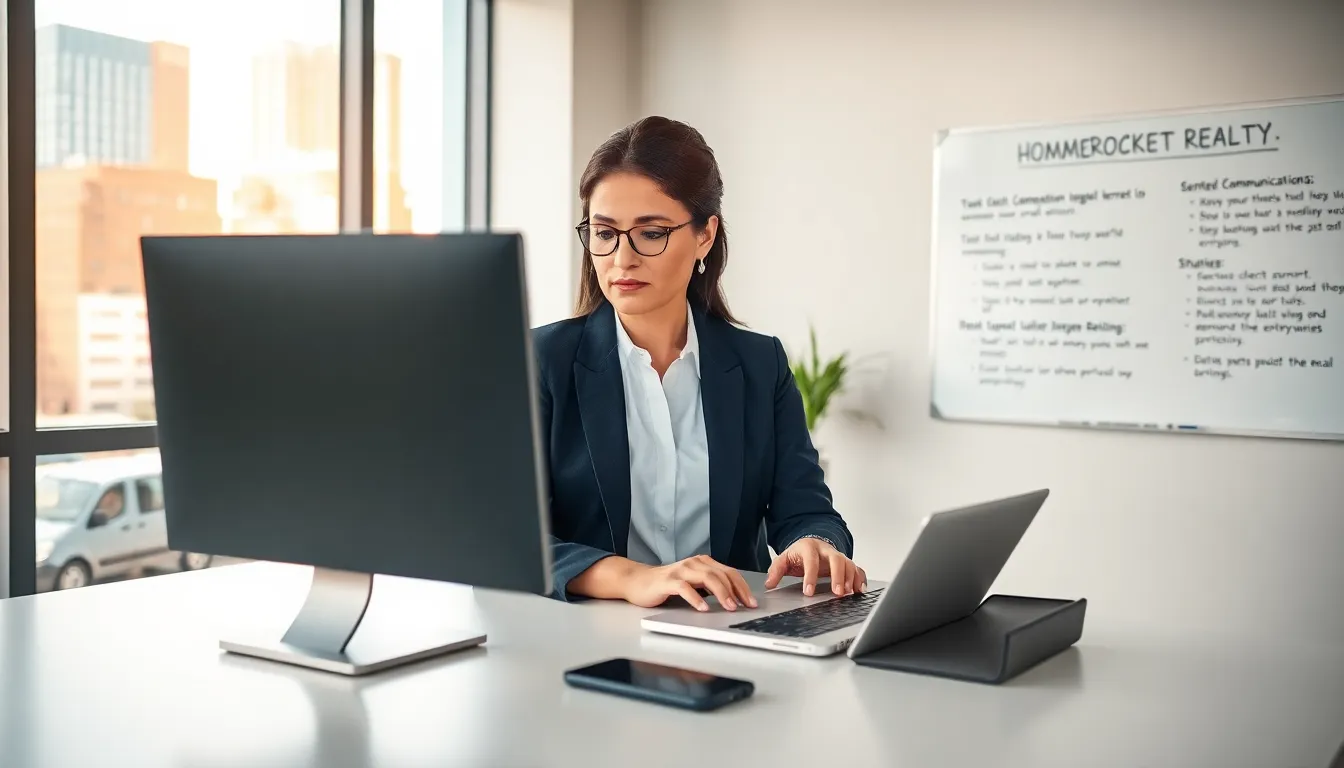 a manager at HomeRocket Realty working on a computer in a modern office.