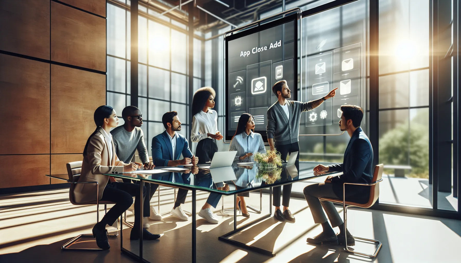 professionals collaborating in a modern office using AppCloseAdd.