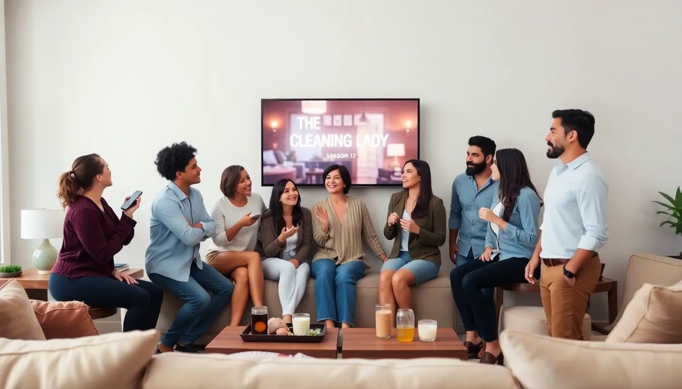 friends gathered in a cozy living room to watch a TV show.