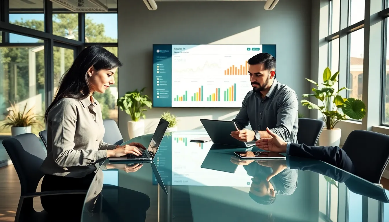 diverse team collaborating on agriculture accounting software in a modern office.