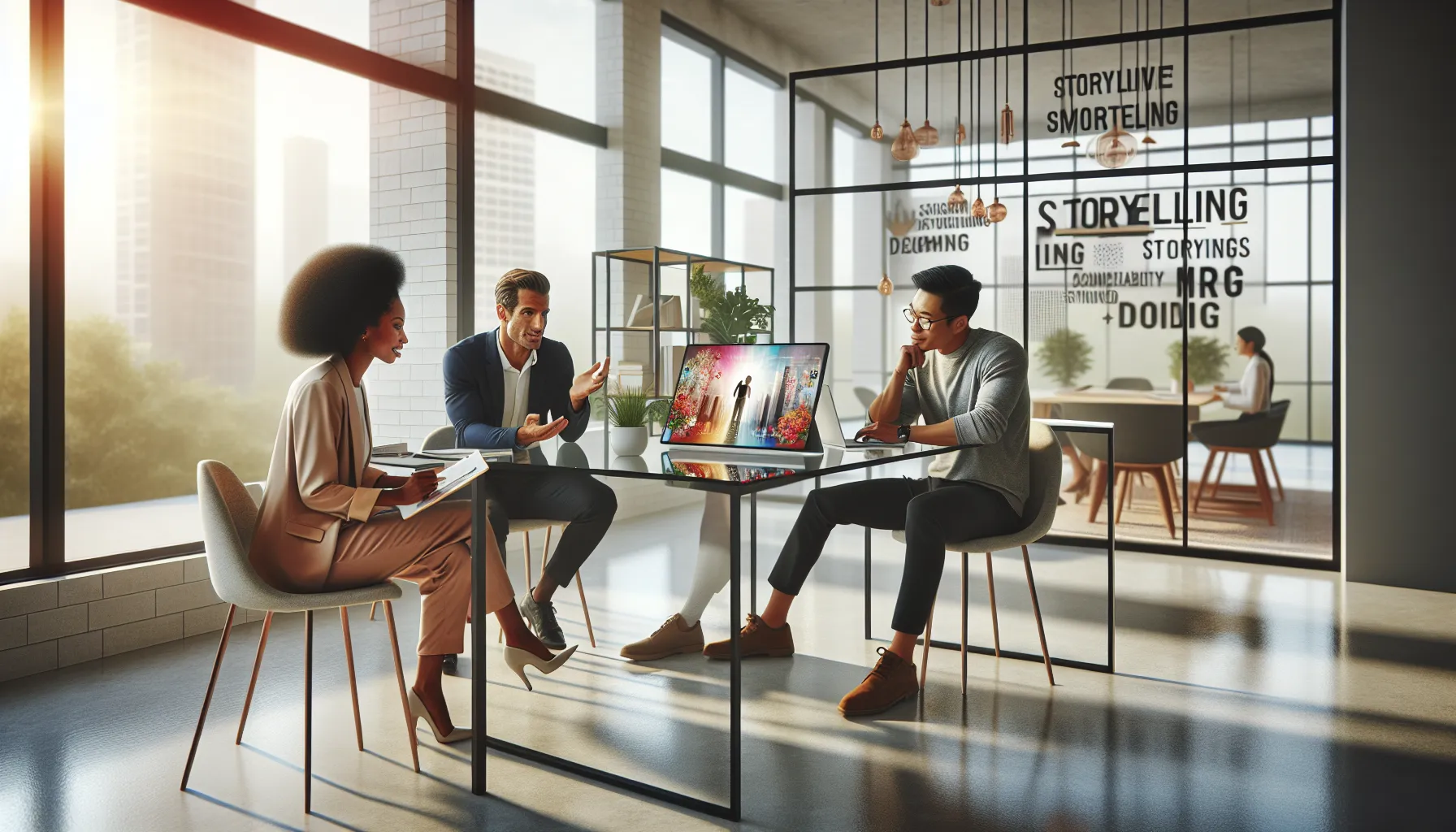 diverse team collaborating in a bright modern workspace.