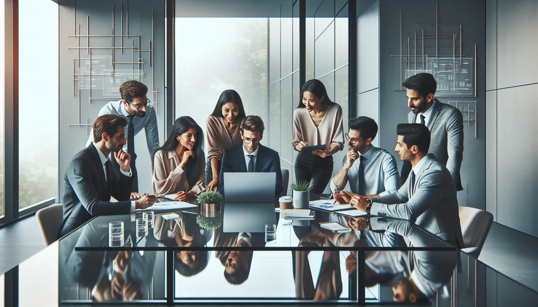 diverse professionals discussing in a modern office.