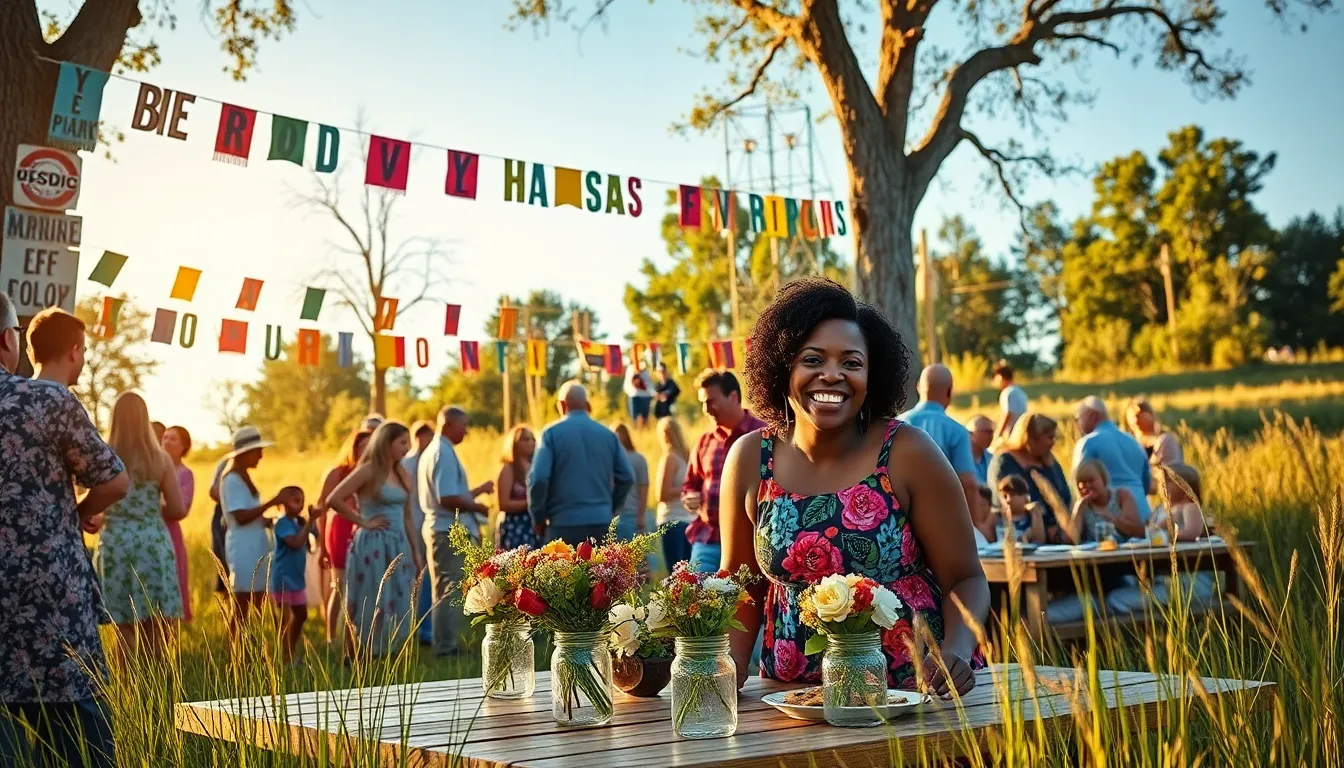 a budget-friendly community gathering in a park with festive decorations.