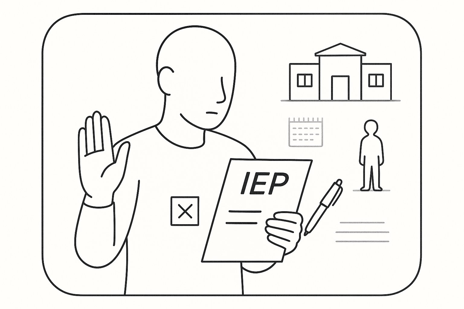 Parent declining an IEP document with a refusal gesture in front of a school. - Can You Refuse Special Education Services What Parents Need To Know In 2026